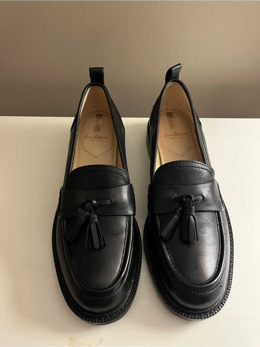 New Sam Edelman Black Leather Tassel Loafers - Women's Slip-On Flats
